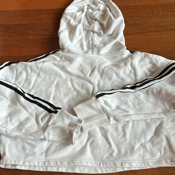 Adidas Women’s Cropped Hour Black White Varsity Stripe ST2925 Marks On Hood XS - Picture 2 of 5